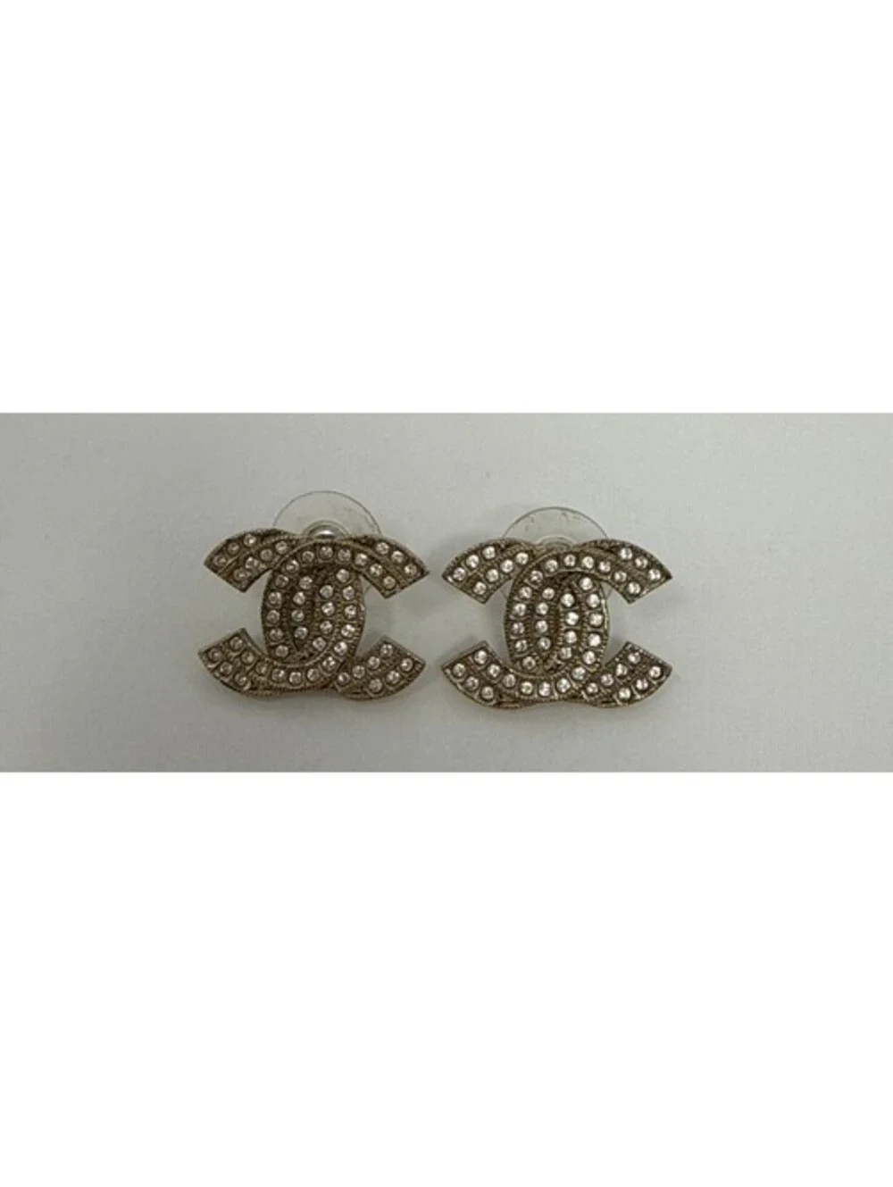 CHANEL Double CC Crystal Logo Earrings   Gold Tone ( No Box)